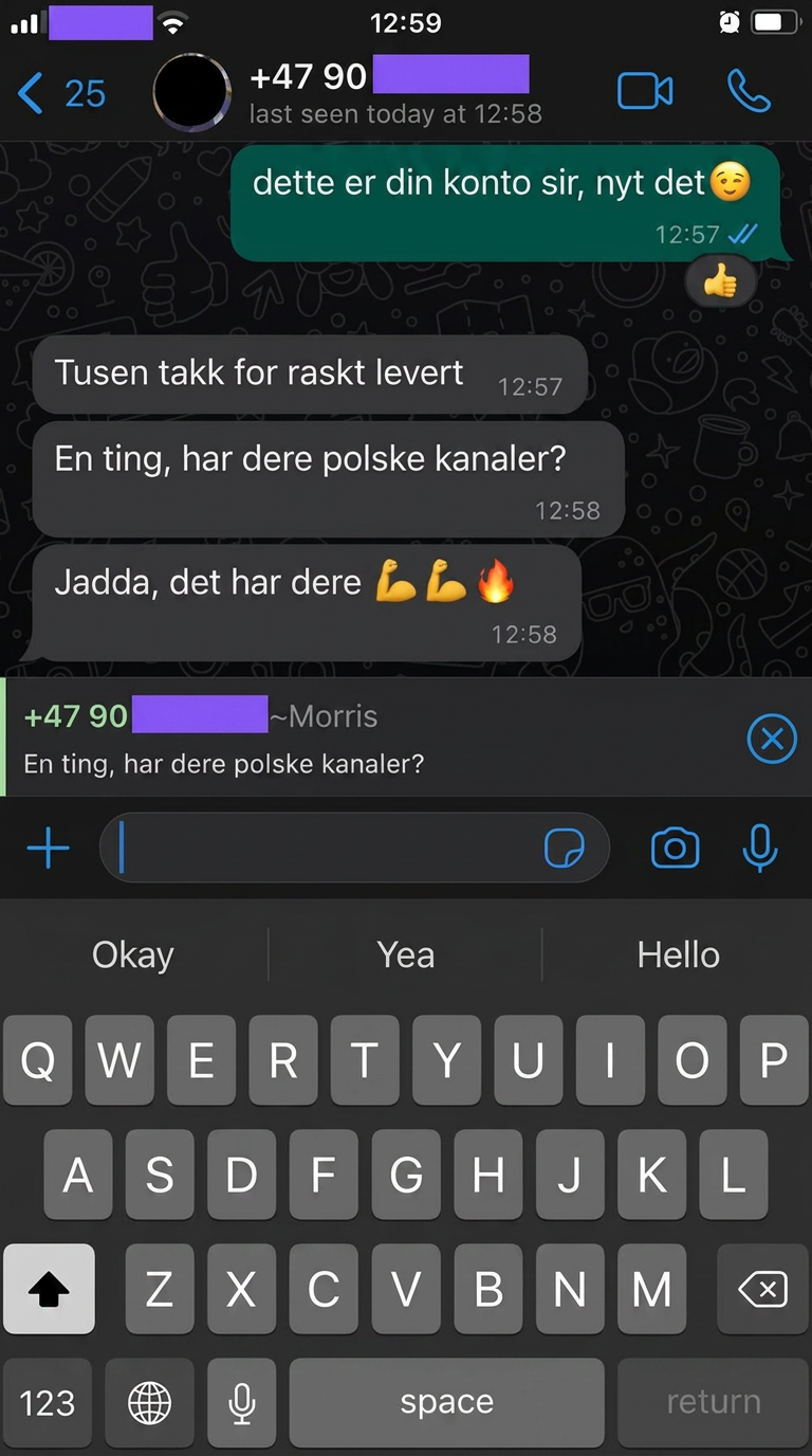WhatsApp chat: subscriber confirming Polish channels available