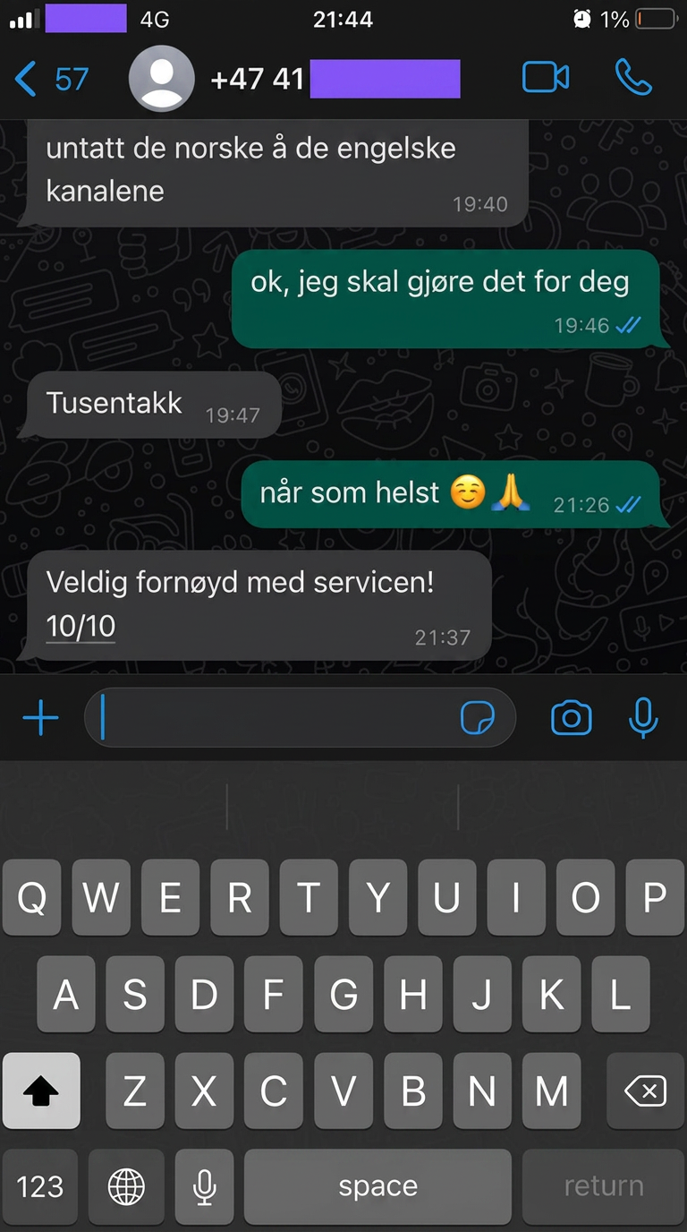 WhatsApp chat: subscriber rating IPTV service 10/10